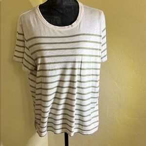 LOFT White and Green Striped Short Sleeve Tee